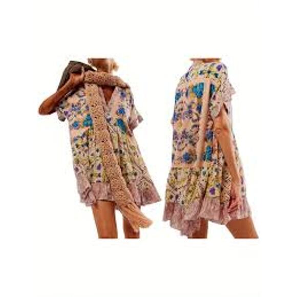 FREE PEOPLE Agnes Dress Floral Print Mini FEMININE BOHO COTTAGE Size Medium M - Picture 8 of 8